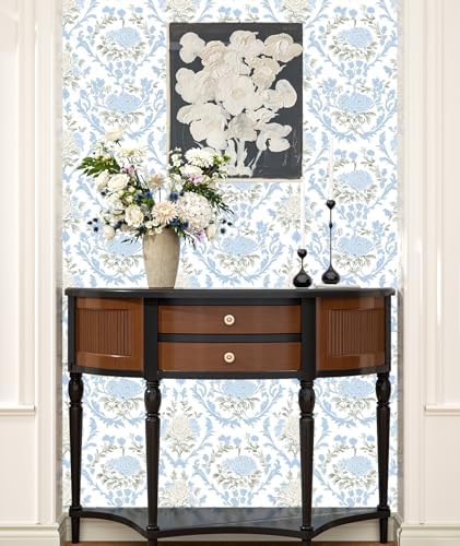 ILHIIOR Blue Floral Peel and Stick Wallpaper Boho 17.5 x118 Inches - Image 4