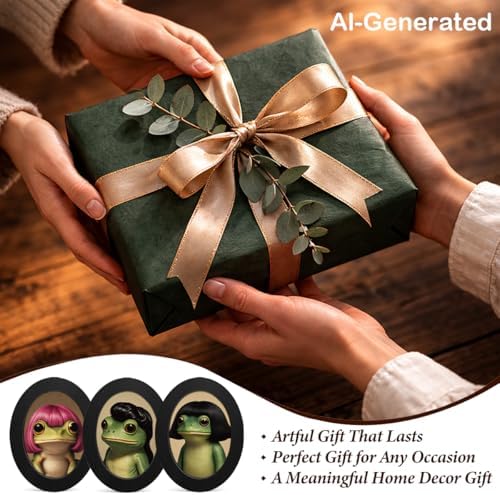 3Pcs Funny Haircut Frog Oval Wall Art Framed Meme Whimsical Decor - Image 7