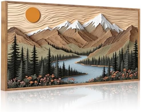 CHDITB Mountain Framed Wall Art, Long Horizontal Mountains Wall Decor, Sun Lake by CHDITB