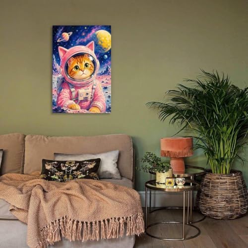 Cosmic Astronaut Cat Poster Space Galaxy Cat Canvas Wall Art - Image 4