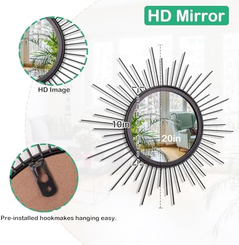 Black Sunburst Wall Mirror Decorative Metal Round Art Mirrors Large Wall Decor - Image 7