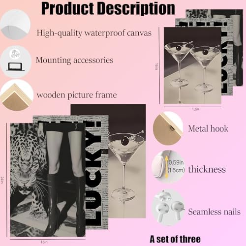 Trendy Leopard Canvas Wall Art Set of 3, Fashion Leopard, LUCKY Typography Wall - Image 3