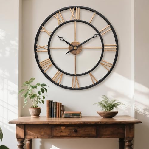 16 Inch Metal Vintage Gold Roman Numerals Round Large Wall Clock - Image 3