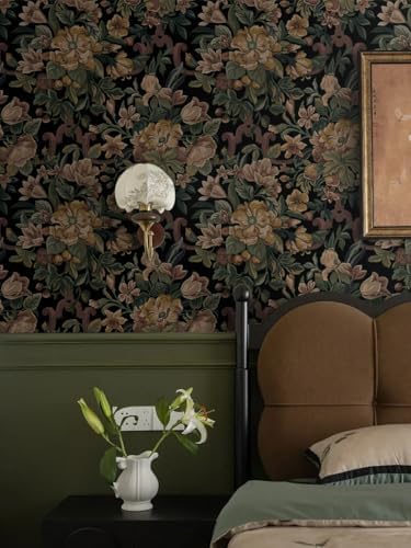 Dimoon Vintage Wallpaper Peel and Stick Archival Dark Green Floral Wallpaper - Image 7