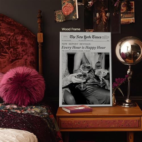 Retro Black and White Newspaper Wall Art 20x30inch Wooden Framed Every Hour Is - Image 2