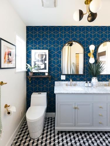 Safiyya Gold and Blue Wallpaper Peel and Stick Wallpaper Modern Geometric - Image 3