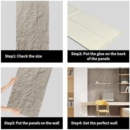 4-Pack 3D Faux Stone Wall Panels Rock Wall Panel Gray - Image 4
