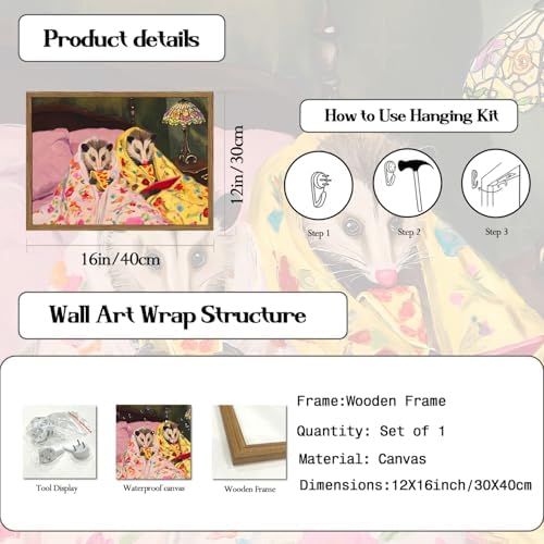 Funny Opossum Wall Art, Whimsical Animal Wall Decor Painting Cute Possum Eating - Image 4