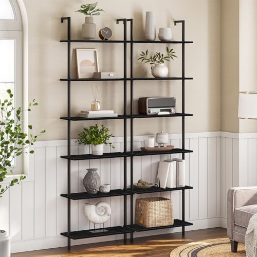 HOOBRO DIY Ladder Shelf, 6-Tier Wall Mounted Bookshelf, Office Vertical Bookcase - Image 4