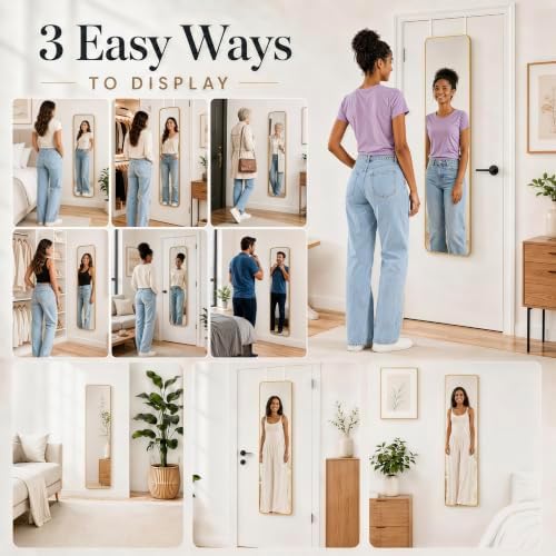 SCWF-GZ 47x14 Full Length Mirror Over the Door, Wall Mounted/Rope Hang Gold - Image 6