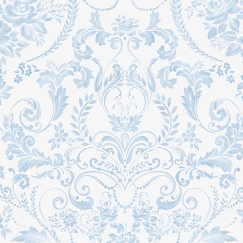 Ismoon Blue and White Wallpaper Floral Peel and Stick Wallpaper 17.3in x 16.4ft by Ismoon