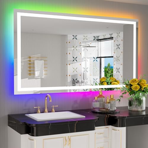 57x36 LED Bathroom Mirror with Lights, RGB Backlit Lighted Mirror by YEELAIT