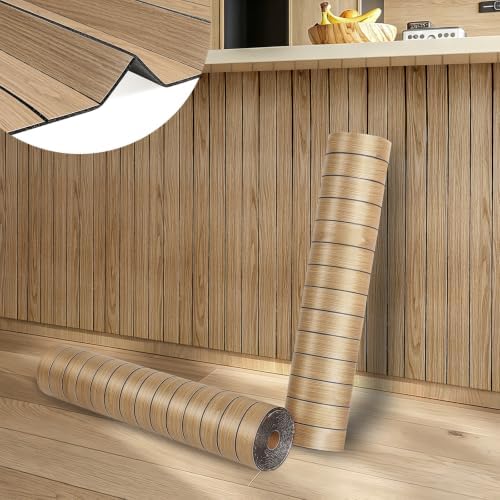 ReWallpaper Warm Brown Wood Wall Panels Peel and Stick 3D Fluted Paneling by ReWallpaper