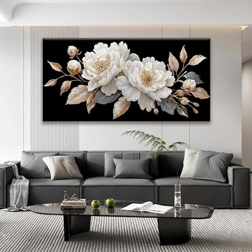 Large Wall Art Decor 29"x58" Black White Flower Wall Art - Image 3