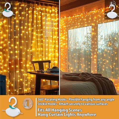 HXWEIYE 2 Pack 300LED Fairy Curtain Lights, 9.8x9.8Ft USB - Image 3