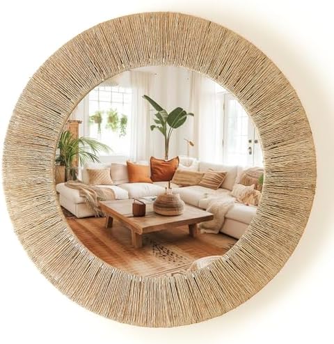 Chi An Home 24 inch Natural Jute Round Wall Mirror, Boho Decor Wall Mirror by ChiAnHome