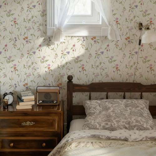17.3" x 393.7" Vintage Wallpaper Peel and Stick Beige Floral Wallpaper Leaf - Image 3