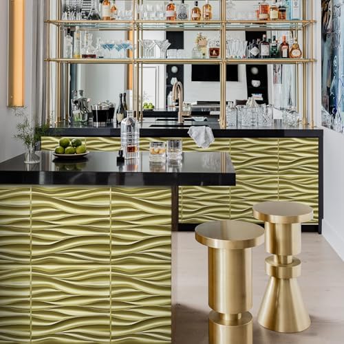 STICKGOO 3D Wall Panels, Champaign Gold Wave Design, 19.7''x19.7'' - Image 5