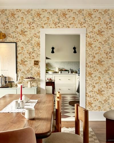 Dimoon Boho Peel and Stick Wallpaper Brown Floral Contact Paper 17.3x78.7in - Image 4
