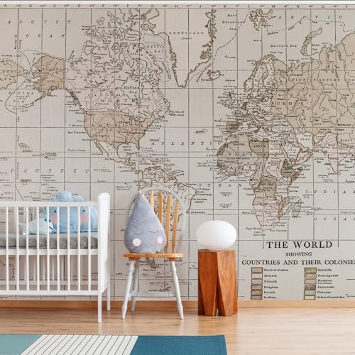 HueBurst Beige Vintage World Map Wall Mural Peel and Stick 133" W x 110" H - Image 4