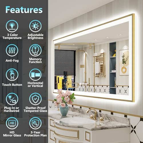 77x36 Gold LED Bathroom Mirror - Image 2