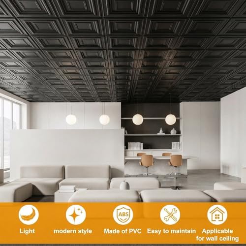 Nuanchu 90 Pcs Drop Ceiling Tiles 12x12 Inch, Glue up PVC Wall Panels - Image 4