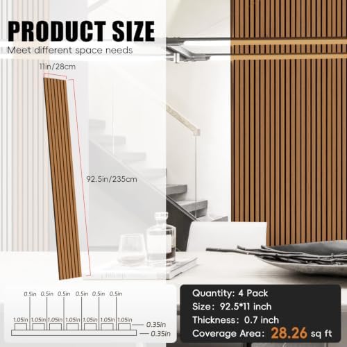 RITOLLO Wood Panels for Wall, Acoustic Wall Panels 92.5 x 11 in, 4 Pack - Image 2