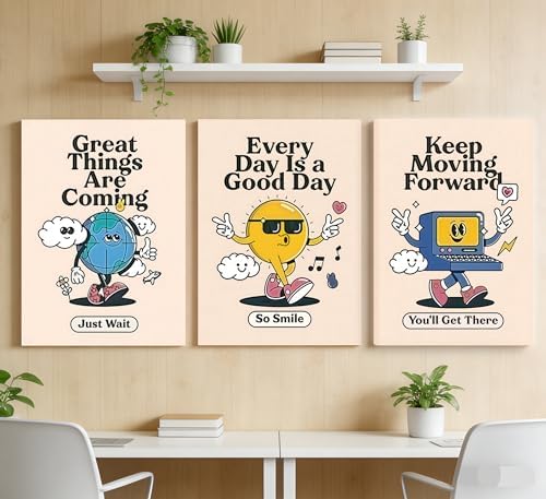 3Pcs Framed Vivid Retro Wall Art Canvas Motivational Posters Aesthetic Funny - Image 6