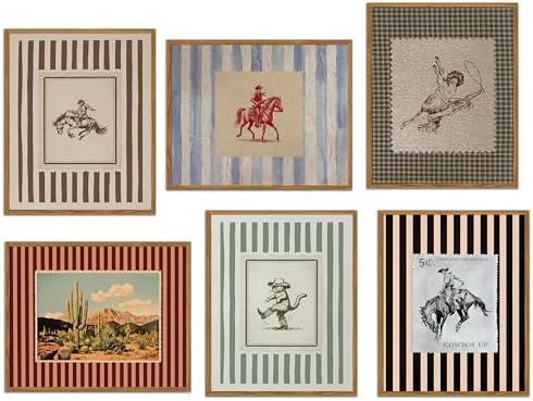 ZHARGL Vintage Western Posters Wall Art Set of 6, Striped Cowboy Canvas Wall by Unknown
