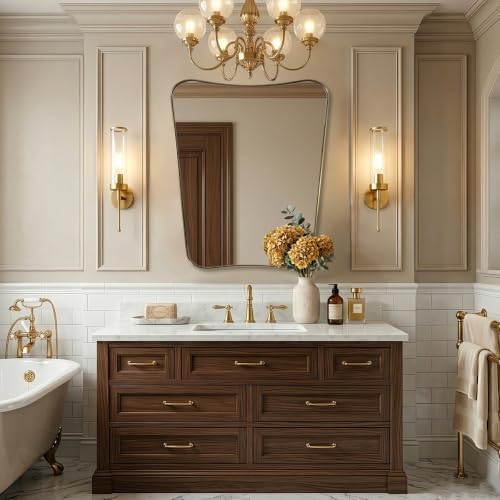 ANDY STAR Brushed Brass Mirror, Champagne Bronze Scalloped Mirror in Rust-Proof by ANDYSTAR