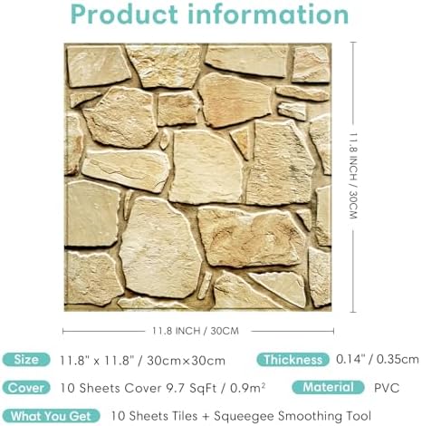 Commomy 3D Faux Stone Wall Panels Peel and Stick 10 Pcs 11.8" x 11.8" - Image 6