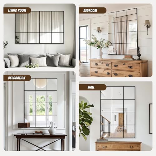 Antok Wall Mirror, Metal Framed Wall Mounted Mirror, Hanging or Leaning - Image 6