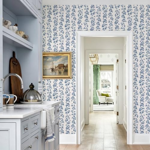 Ismoon Blue Wallpaper Peel and Stick Vintage Wallpaper 17.3in x 32.8ft Blue - Image 4