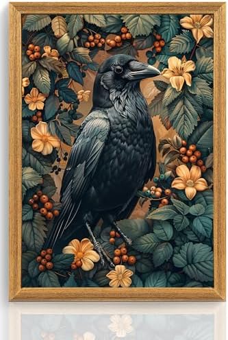 ICHZUMW Framed William Morris Raven Dark Academia Canvas Wall Art 16x24 In by Unknown