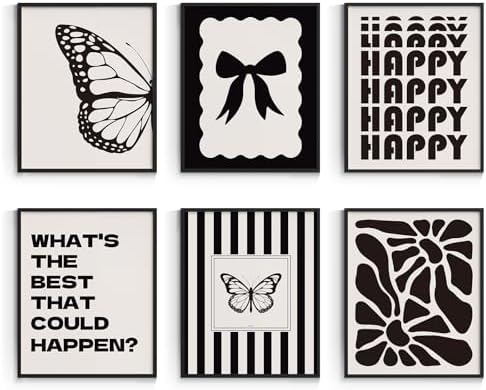 Habseligkeit Black Abstract Wall Art Prints Butterfly Poster 8x10 Set of 6 by Habseligkeit