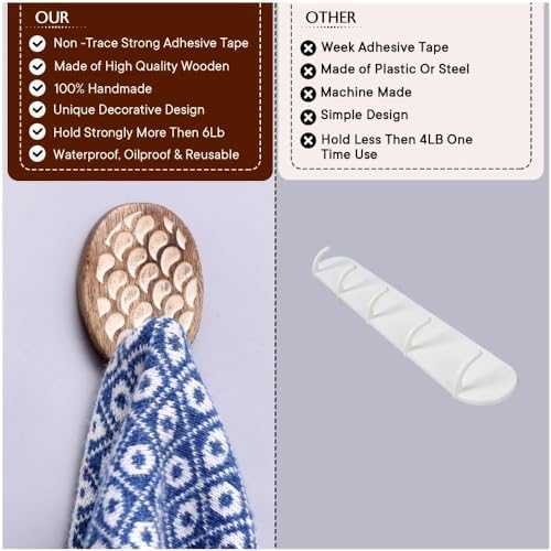 Indian Shelf 24 Piece Wooden Adhesive Wall Hooks - Image 4