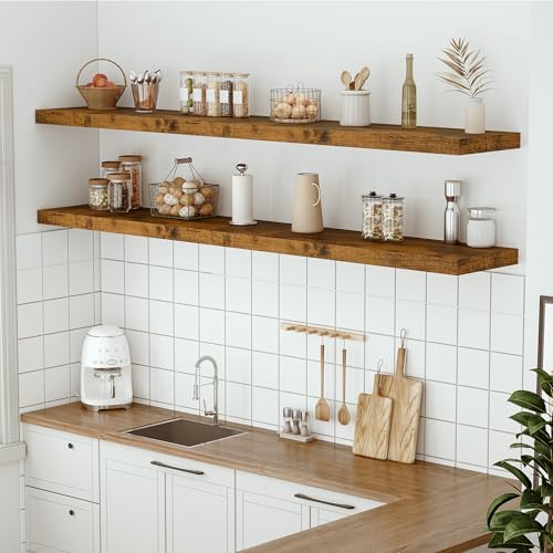 Vivelove Deep Floating Shelves 72x12” Set of 1, Rustic Brown - Image 5