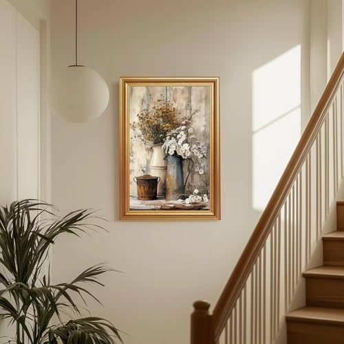 EJPFOGV Rustic Farmhouse Floral Still Life Framed Canvas Wall Art 16x24 in - Image 2
