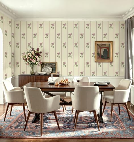 Guvana Peel and Stick Wallpaper Pink Stripe Wall Paper Floral Contact Paper - Image 3
