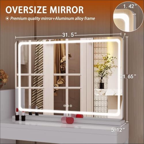 Hasipu Vanity Mirror with Lights, 31.5" x 22.4" LED Makeup Mirror, Lighted - Image 2