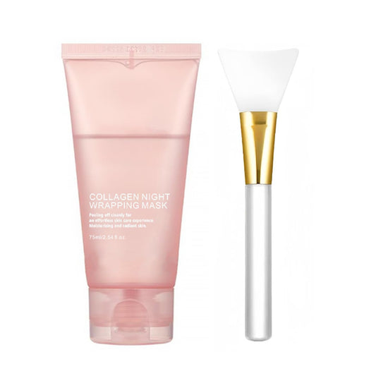 Collagen Overnight Wrapping Peel Off Facial Mask Pack,Hydrates and Tightens Skin,Reduces Sagging,Elasticity & Hydration Care with Brush 2.54 fl.oz