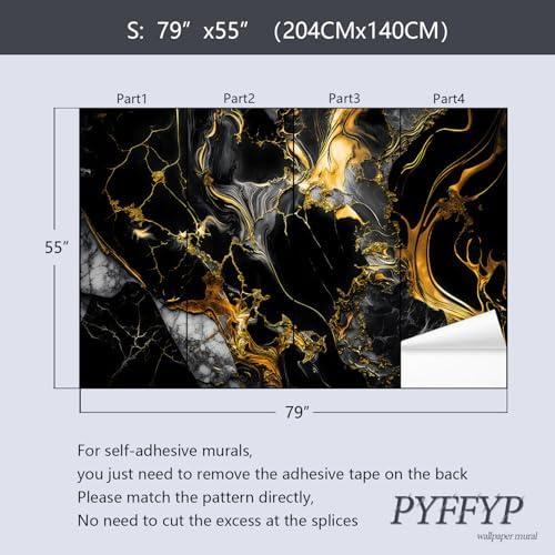 PYFFYP-Abstract Black and Gold Marble Peel and Stick Wallpaper murals - Image 5