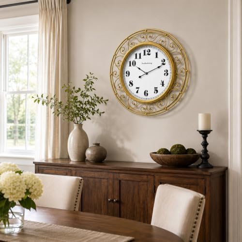 SwallowLiving Ornate Metal Wall Clock 20 Inch – Large Arabic Numbers Silent - Image 7