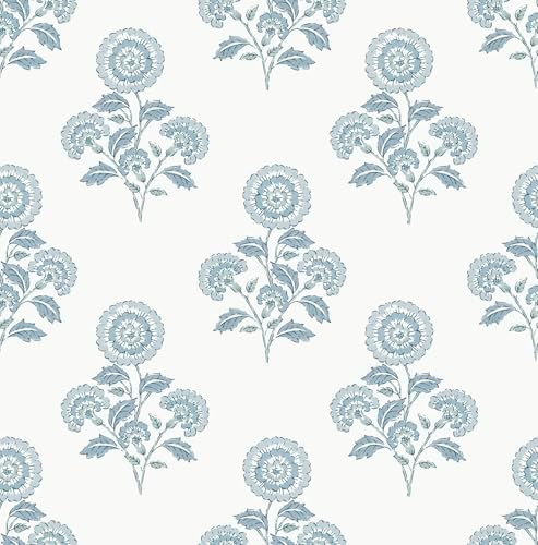 NuWallpaper Flourish Block Print Blue on Blue Peel and Stick Wallpaper by NuWallpaper