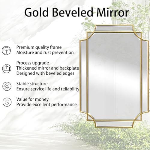 36"x24" Gold Rectangle Beveled Mirror - Image 3