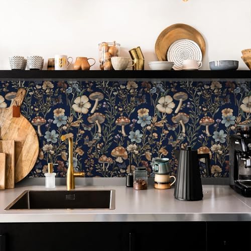 Froluya Dark Blue Mushroom Peel and Stick Wallpaper Floral Contact Paper - Image 3