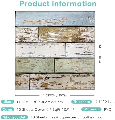 Commomy 3D Faux Wood Peel and Stick Wall Tiles 10 Pcs 11.8" x 11.8" - Image 6