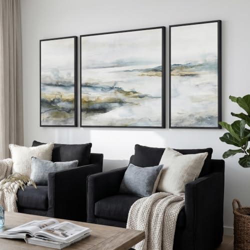 Extra Large Framed Blue Gray Abstract Landscape Wall Art - Image 2