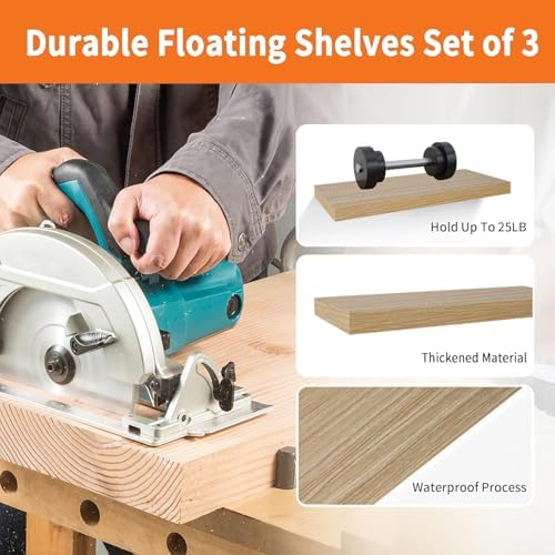 Floating Shelves for Wall Set of 3, 16 Inch Light Brown Shelves Bedroom - Image 5
