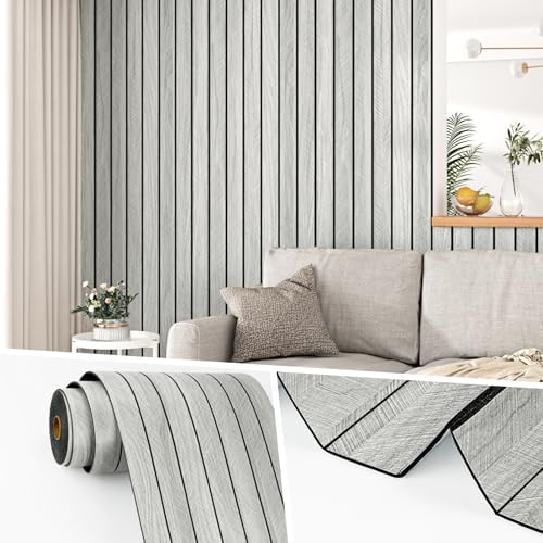 Wallercity Grey Wood Slat Wall Panel 23.6"x196" 3D Textured Fluted Peel and by Wallercity